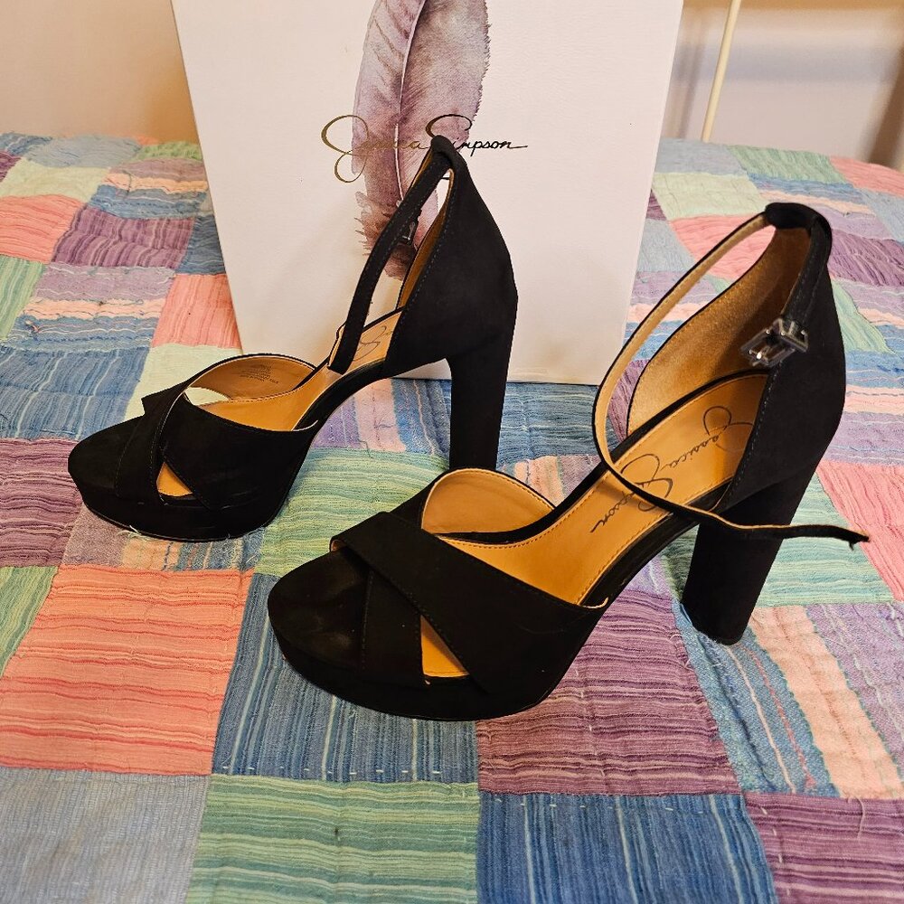 Jessica Simpson Irbella Platform Heels - Black Microsuede, Size 8 - Picture 3 of 9